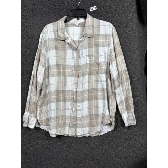 Gap The Easy Shirt Button Down Plaid Womens Size XL Beige Multi Long Sleeve - Picture 1 of 5